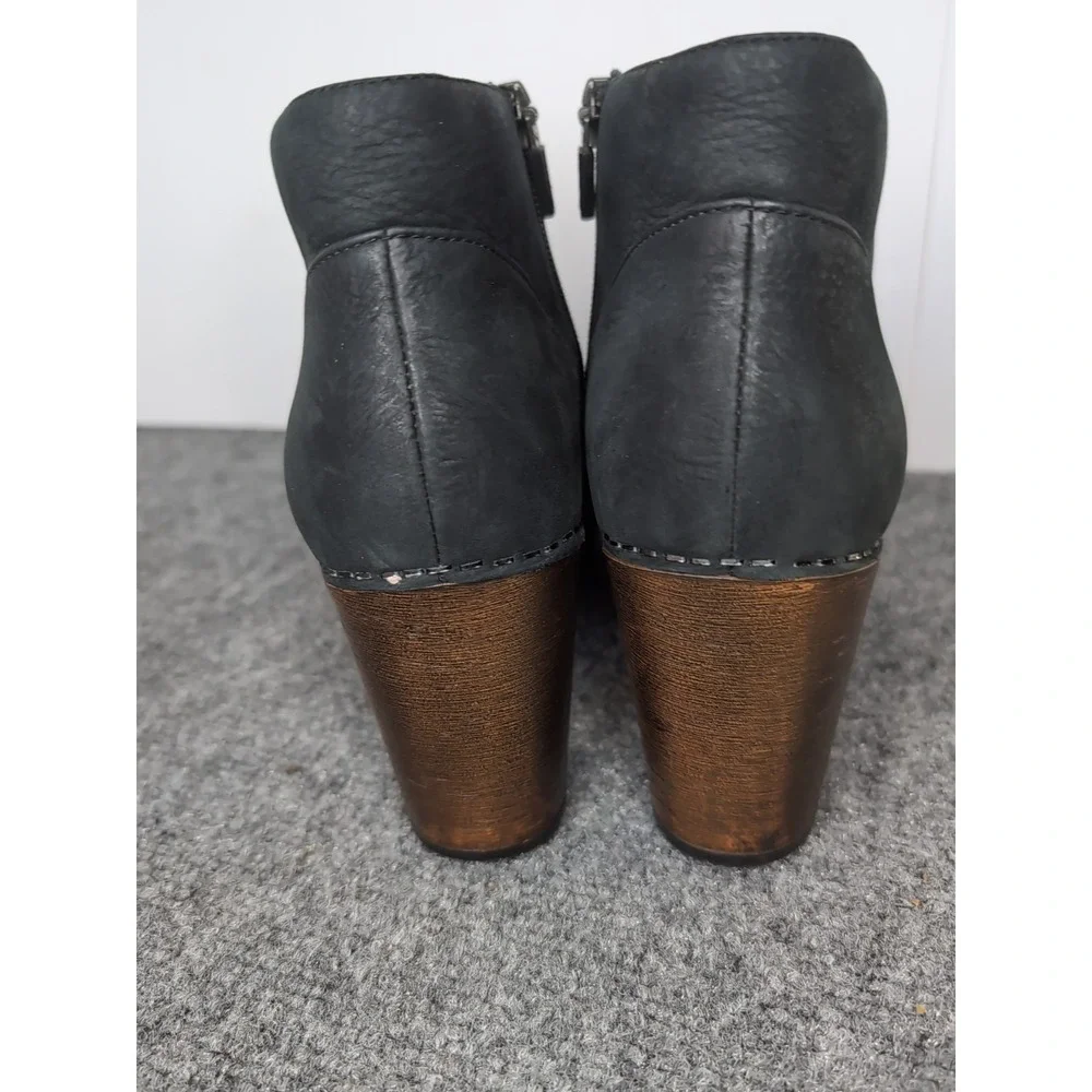 Dansko Delphina Bootie Sz 9 US / 39 Peep-Toe Platform Leather‎ Black Suede Heels - Picture 6 of 9